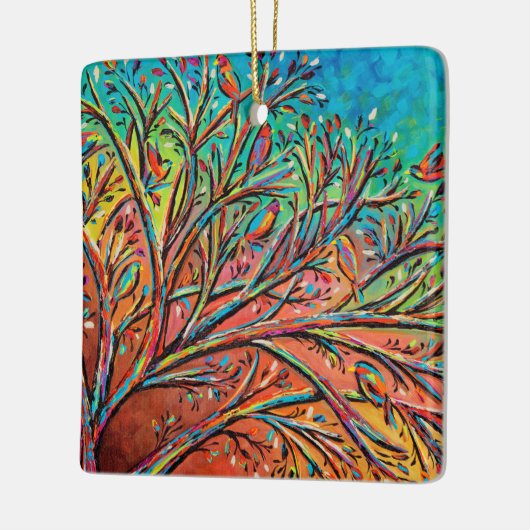 Sunrise Treetop Birds II Keramisch Ornament (Links)