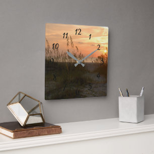 Sunrise Tybee Island, Georgia Wandklok Vierkante Klok