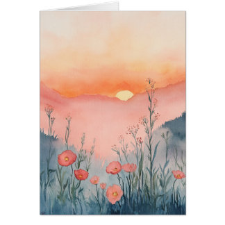 Sunrise Wildflower Wenskaart – Waterverf Note