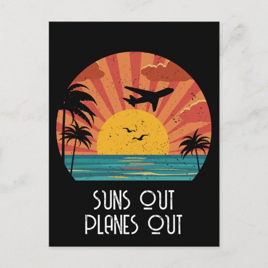 Suns Out Planes Out, Retro Sunset, op maat Briefkaart (Voorkant)