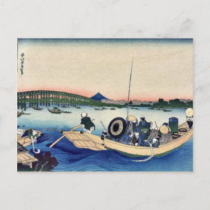 Sunset across the bridge by Katsushika, Hokusai Briefkaart