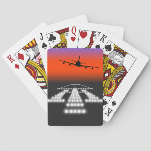 Sunset Airplane Approach Runway Lights Aviation Pokerkaarten