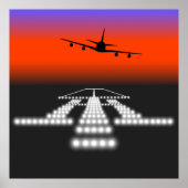 Sunset Airplane Approach Runway Lights Aviation Poster (Voorkant)