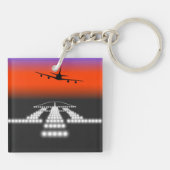Sunset Airplane Approach Runway Lights Aviation Sleutelhanger (Achterkant)
