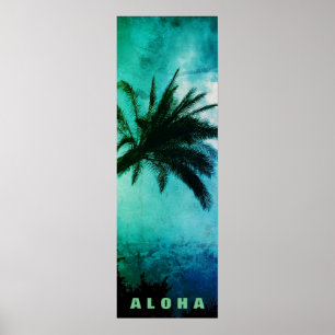 Sunset Aloha Hawaii Palm Trees Tropics Travel Poster