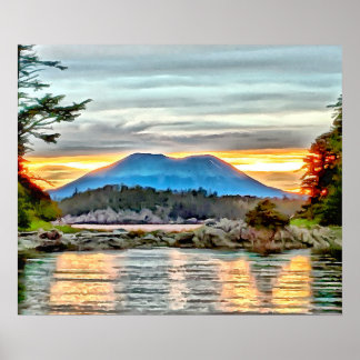 Sunset and Clouds at Mount Edgecumbe bij Sitka AK Poster