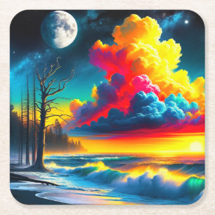 Sunset Art Vierkante Kartonnen Onderzetter