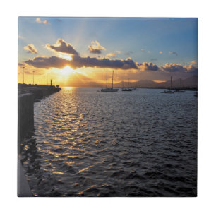 Sunset at Arrecife, Lanzarote, Ceramic Tile Tegeltje