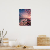 Sunset at Cherry Blossom Lake Poster (Keuken)