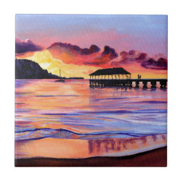 Sunset at Hanalei Pier Ceramic Tile Tegeltje