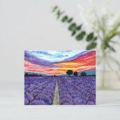 Sunset at Lavender Field Briefkaart (Staand voorkant)