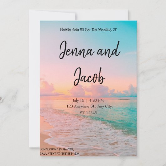 Sunset at the Beach Wedding Invitation Kaart (Voorkant)
