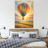 Sunset Balloon Ride Over Golden Fields Canvas Afdruk (Insitu (Slaapkamer))