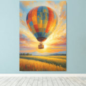 Sunset Balloon Ride Over Golden Fields Canvas Afdruk (Insitu (Houten vloer))