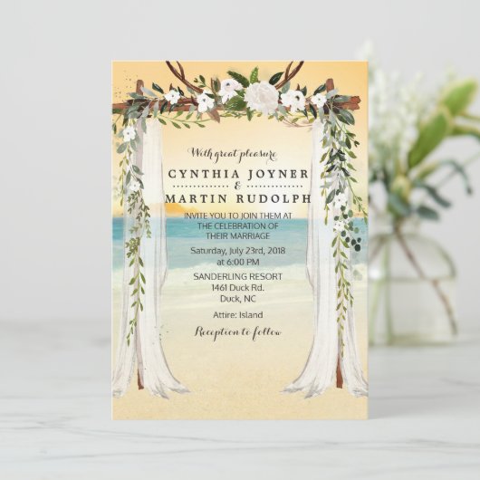 Sunset Beach Arbor bruiloft uitnodiging (Staand voorkant)
