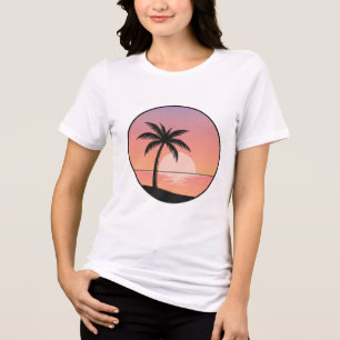 Sunset Beach Badge – Minimalistische Tropische T-S Tri-Blend Shirt