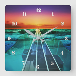 Sunset Beach Bass Guitar Music Wall klok
