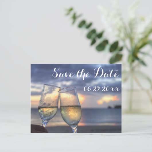 Sunset Beach Bruiloft Bewaar de datum Aankondigingskaart (Staand voorkant)