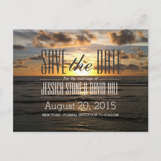 Sunset Beach Destination Wedding Save the Date Aankondigingskaart (Voorkant)