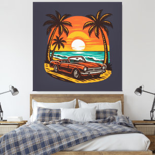 Sunset Beach Drive: Retro Summer Escape Canvas Afdruk