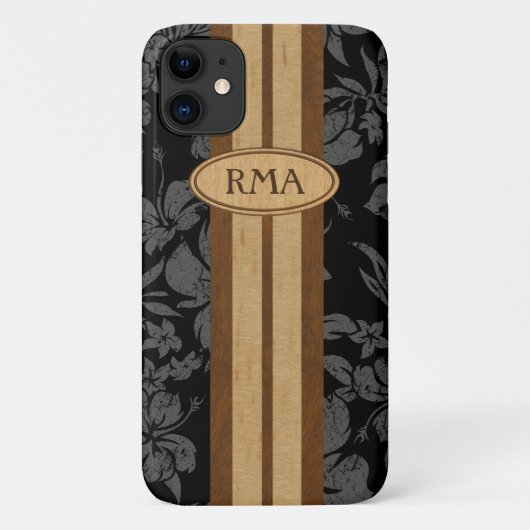 Sunset Beach Faux Wood Surfboard Hawaiian Monogram Case-Mate iPhone Case (Achterkant)