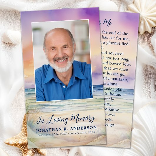Sunset Beach Funeral Photo Memorial Prayer Card