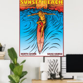 SUNSET BEACH HAWAII SURFBREAK SURFING POSTER (Thuiskantoor)