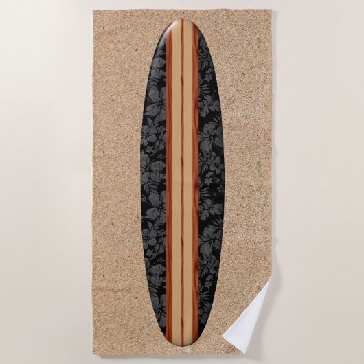 Sunset Beach Hawaiian Faux Wood Surfboard - Black Strandlaken (Voorkant)