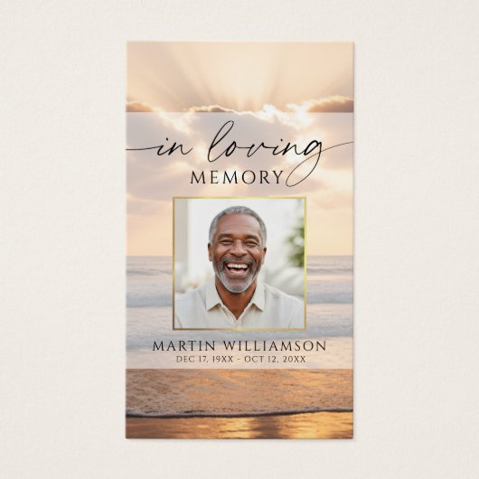 Sunset Beach In Loving Memory Photo Prayer Card Visitekaartje (Voorkant)