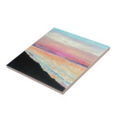 Sunset Beach Lake Pink Blue Painting Tegeltje (Zijkant)