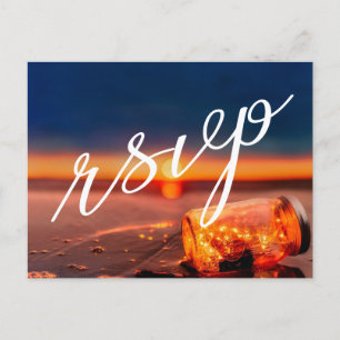 Sunset Beach Mason Jar Blauwe Nacht Bruiloft RSVP Aankondigingskaart