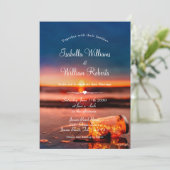 Sunset Beach Mason Jar Blauwe Nachtbruiloft Kaart (Staand voorkant)