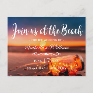 Sunset Beach Mason Jar Blue Night Save the Date Aankondigingskaart