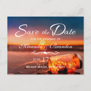 Sunset Beach Mason Jar Blue Night Save the Date Aankondigingskaart