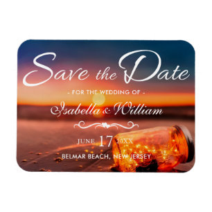 Sunset Beach Mason Jar Blue Night Save the Date Magneet