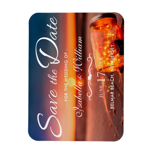 Sunset Beach Mason Jar Blue Night Save the Date Magneet (Verticaal)