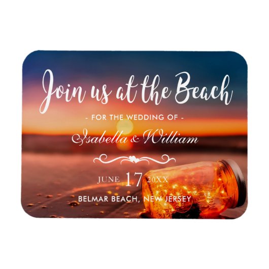 Sunset Beach Mason Jar Save the Date Wedding Magneet (Horizontaal)