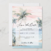 Sunset beach palms bewaar de datumkaart bedankkaart (Voorkant)