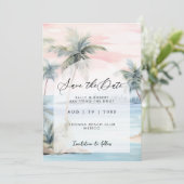 Sunset beach palms bewaar de datumkaart bedankkaart (Staand voorkant)