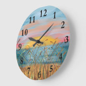 Sunset Beach Peinture Rond (Grande) Horloge murale (Angle)