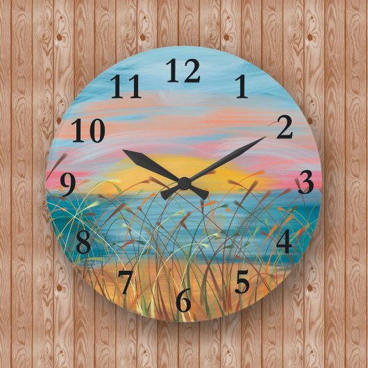 Sunset Beach Peinture Rond (Grande) Horloge murale
