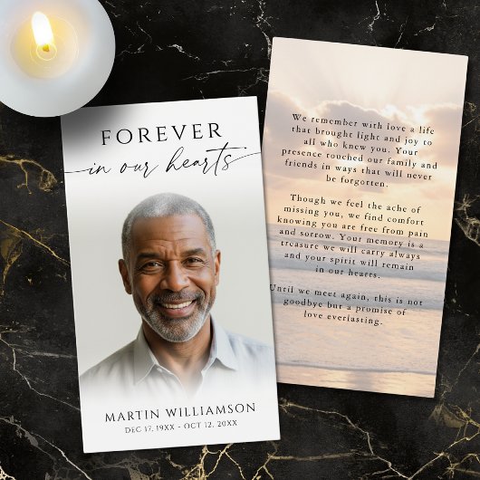 Sunset Beach Photo Forever In Hearts Prayer Card