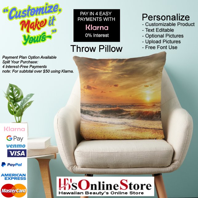 Sunset Beach Polyester Sierkussen 18 (Sunset Beach Square Polyester Large Pillow 18.)