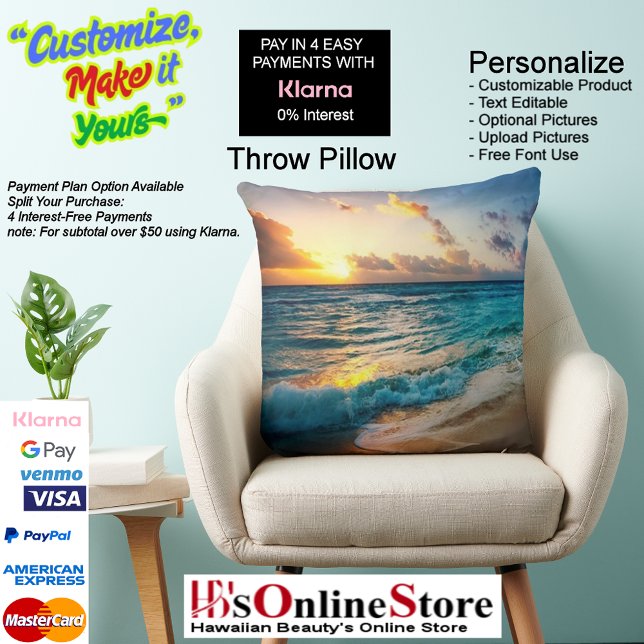 Sunset Beach Polyester Sierkussen 19 (Sunset Beach Square Polyester Large Pillow 19.)