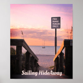 Sunset Beach Poster w Sailships & Beach Access