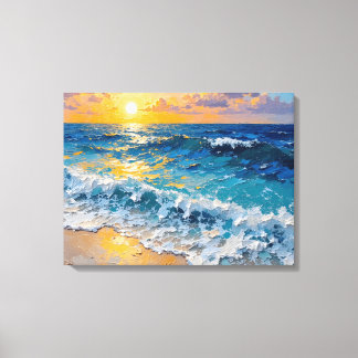 Sunset Beach Premium Wrapped Canvas Muurkunst Afdruk