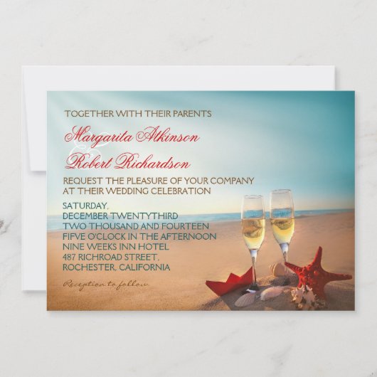 Sunset Beach Romantique Mariage Invitations (Devant)