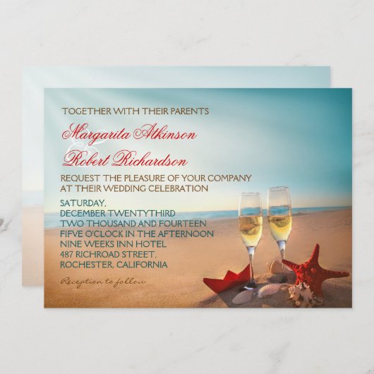 Sunset Beach Romantique Mariage Invitations (Devant / Derrière)
