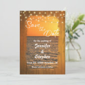 Sunset Beach Rustic Typography Wedding Save the Da Date (Staand voorkant)