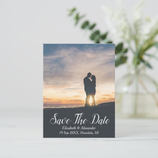Sunset Beach Save the Date Briefkaart (Staand voorkant)